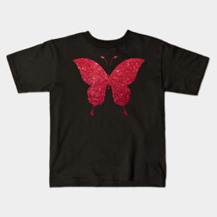 Red Faux Glitter Butterfly Kids T-Shirt
